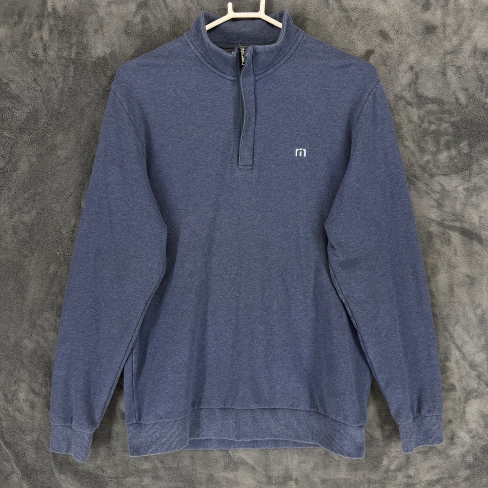 Travis Mathew Mens Quarter Zip‎ Pullover Heather Blue Golf Sweater Size M
